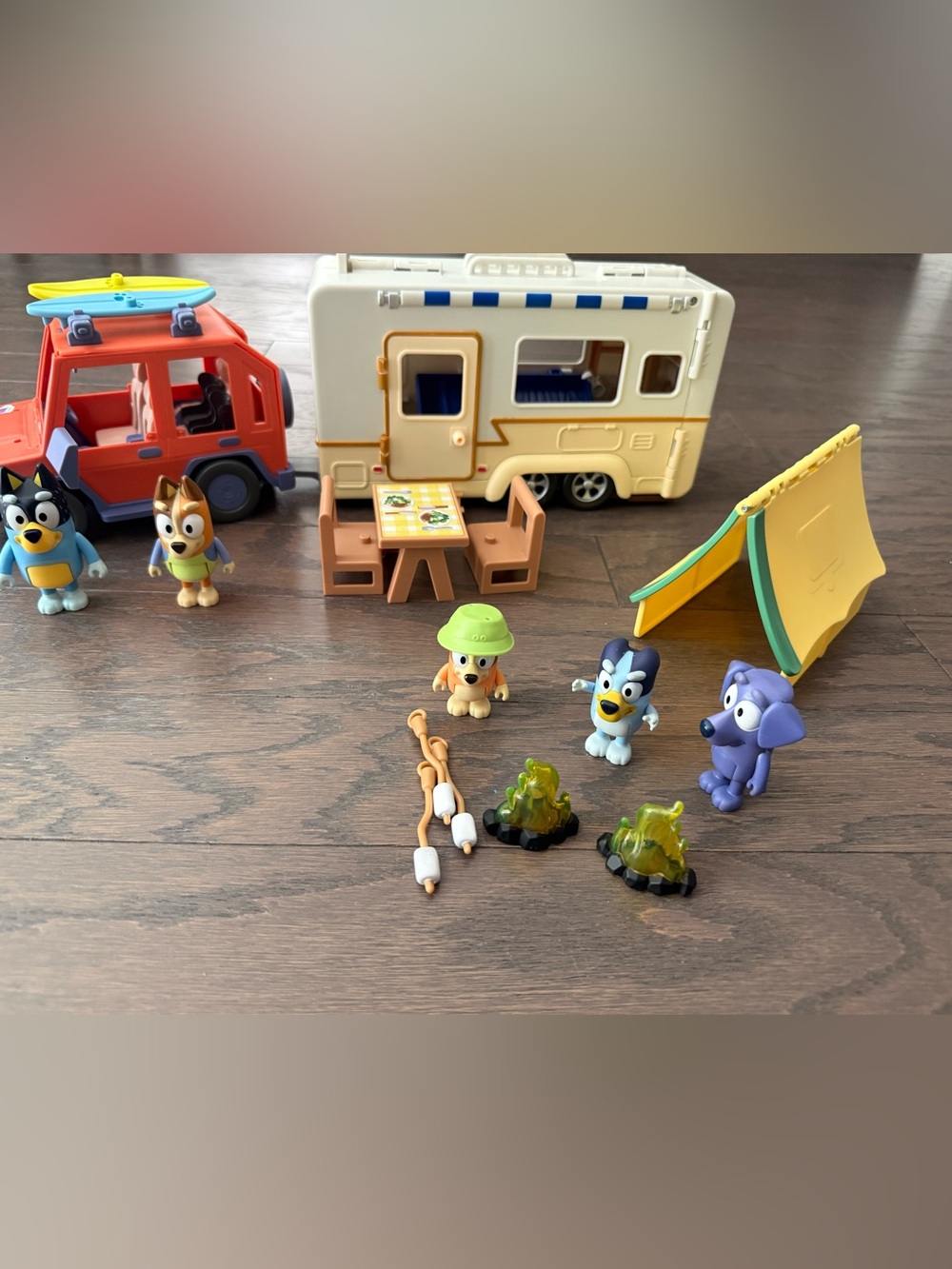 Disney Bluey Camping Playset W/ Car Camper Figures Tent Surf boards - Picture 2 of 16